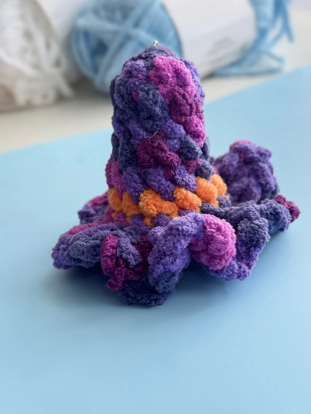 Handmade Crochet Witch Hat Keychain –     Variegated Midnight Purple and Orange